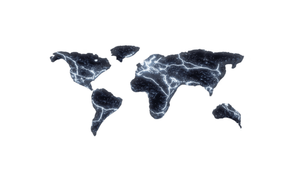 lysande värld Karta, digital stil, med elektrisk blå rader ansluter kontinenter, symboliserar global nätverk, teknologi, och anslutning, på transparent bakgrund png