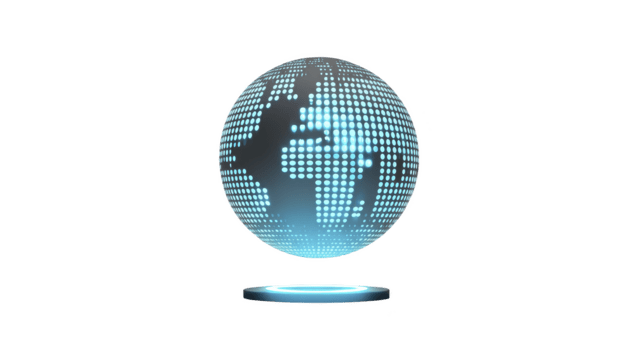 raggiante digitale globo con blu punti, futuristico ologramma stile, che rappresentano globale tecnologia, innovazione, e connettività, isolato su trasparenza sfondo png