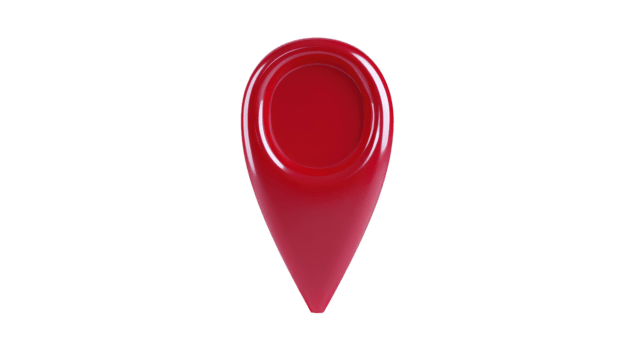 Red map pin location marker navigation symbol glossy finish isolated on transparent background 3D illustration travel concept direction modern design digital map positioning cheerful style png