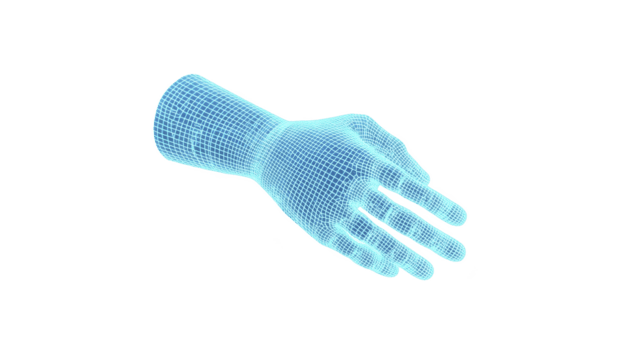 digital trådmodell hand lysande blå maska isolerat på genomskinlighet bakgrund trogen teknologi 3d tolkning virtuell verklighet innovation modern design kreativ begrepp abstrakt konst png