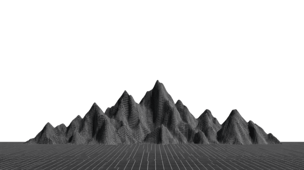 3d trådmodell berg landskap med rutnät förgrund, digital terräng, trogen stil, genomskinlighet bakgrund, geometrisk former, teknologi begrepp, minimalistisk och modern design png