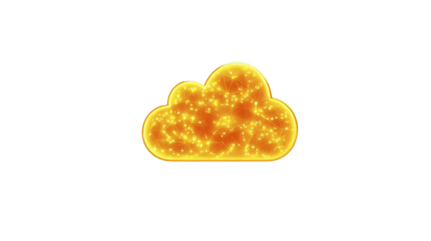 gloeiend geel wolk met sprankelend licht effect, digitaal illustratie, geïsoleerd Aan transparantie achtergrond, futuristische en levendig, symboliseert technologie en gegevens opslagruimte png