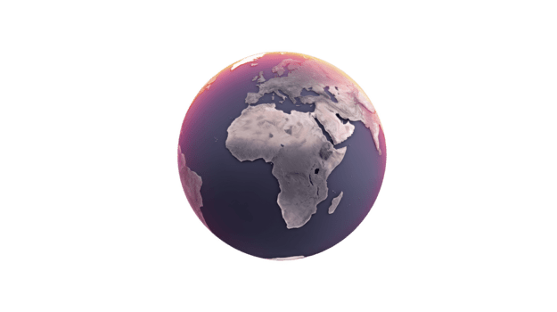 Earth globe Africa Europe and Middle East visible illuminated by soft pink and yellow light isolated on transparency background global perspective digital rendering png