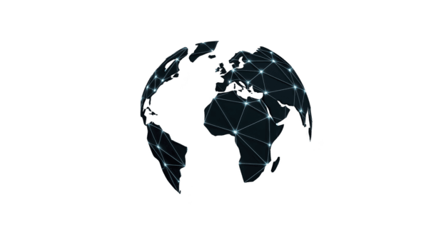 global rede conexão digital mundo mapa tecnologia comunicação dados troca Internet futurista transparência fundo brilhando pontos interligado linhas png