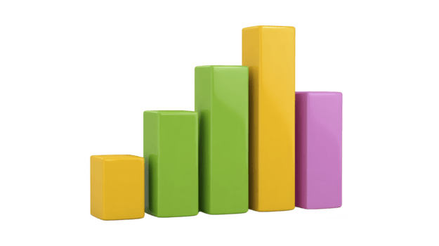colorato bar grafico giallo verde e rosa rettangolare blocchi isolato su trasparenza sfondo che rappresentano dati analisi attività commerciale crescita e finanziario statistica png