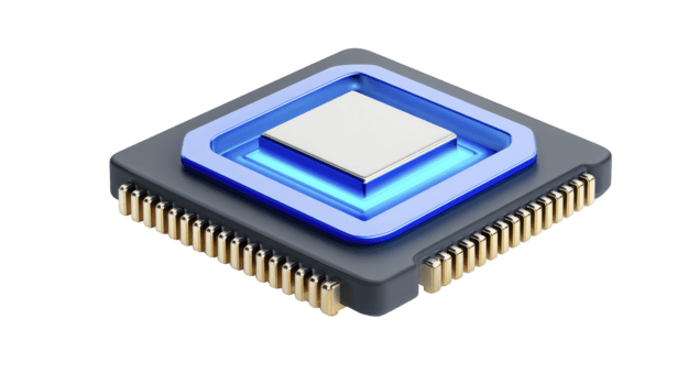 microchip bewerker technologie blauw metalen elektronisch bestanddeel hardware computer stroomkring modern microchip bewerker met blauw metalen ontwerp elektronisch bestanddeel voor computer hardware geïsoleerd png