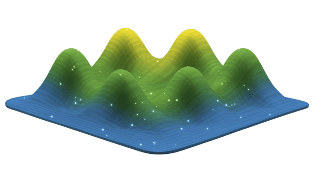 3d superficie tracciare con raggiante punti, colorato pendenza a partire dal blu per giallo, matematico visualizzazione, astratto dati rappresentazione, moderno digitale stile png