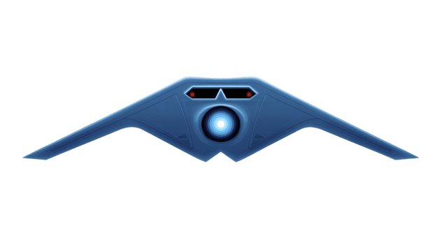 trogen blå Drönare med lysande central ljus, vinkel- vingar, och elegant design, framkallar Avancerad teknologi och innovation, lämplig för sci fi eller robotik begrepp png