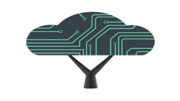 moln träd med krets mönster symboliserar teknologi innovation och digital tillväxt isolerat genomskinlighet bakgrund modern design eco vänlig begrepp grön energi trogen rena minimal stil png