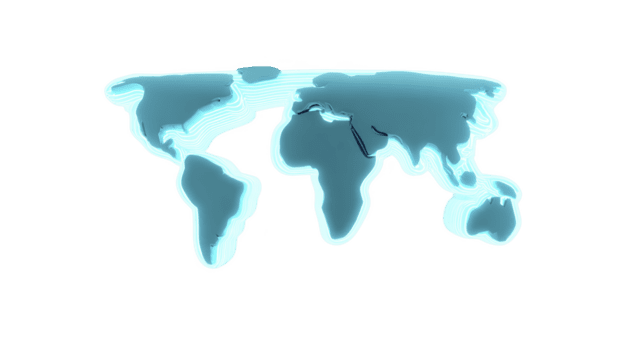 Glowing world map blue neon outline modern digital style continents highlighted futuristic design global concept technology theme minimalistic isolated on transparency background png