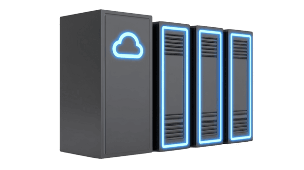 wolk server gegevens opslagruimte netwerk technologie digitaal futuristische blauw licht geïsoleerd modern beveiligen systeem beschrijven modern wolk server met gloeiend blauw accenten vertegenwoordigen beveiligen digitaal gegevens png