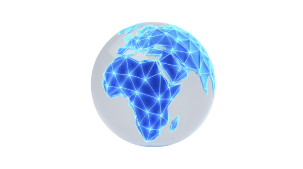 lysande blå digital klot med geometrisk nätverk rader, representerar global anslutning, teknologi, och innovation, isolerat på genomskinlighet bakgrund png
