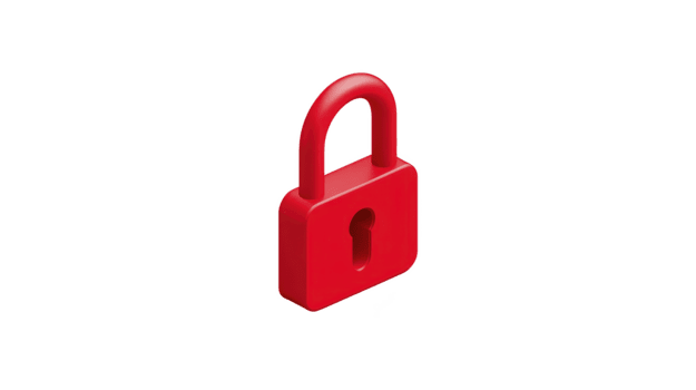 Red padlock security protection privacy safety closed isolated 3D minimal object concept symbol lock access secure modern digital icon alert warning password safeguard metallic equipment alert png