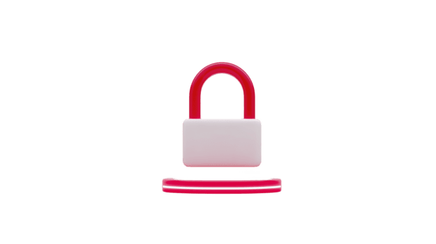 Red and white padlock with open shackle, isolated on transparency background, symbolizing security, protection, and access, with modern minimal design and vibrant color accent png