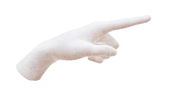 3d trådmodell hand pekande höger, digital maska strukturera, isolerat på transparent bakgrund, modern teknologi begrepp, trogen design, kreativ gest, minimal stil png