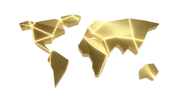 gyllene värld Karta, polygonal kontinenter, lysande rader, modern abstrakt stil, isolerat på transparent bakgrund, trogen och elegant, lämplig för teknologi eller företag begrepp png