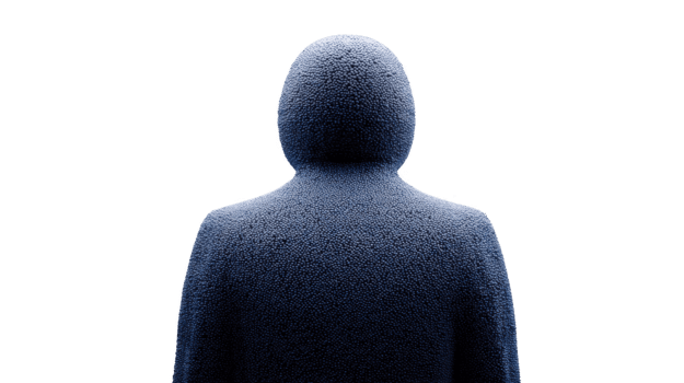 abstrakt blå texturerad figur med huva, tillbaka se, isolerat på transparent bakgrund, mystisk och modern, framkallar nyfikenhet och ensamhet png