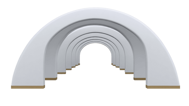 branco arco estrutura com moderno minimalista projeto, recorrente geométrico padrão, suave superfície, e de madeira base, criando túnel efeito com limpar \ limpo linhas e simetria png