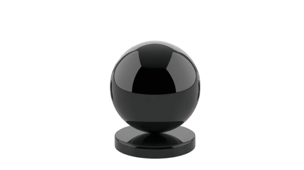 Glossy black sphere on round base, isolated on transparent background, modern minimal design, reflective surface, suitable for 3D rendering, product mockup, or digital art projects png