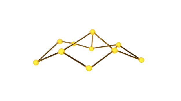 gul geometrisk nätverk strukturera med lysande knutpunkter och ansluter rader, abstrakt digital teknologi begrepp, isolerat på transparent bakgrund, modern och trogen design png