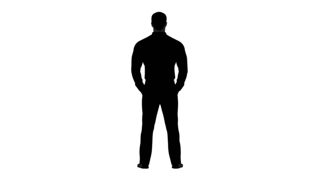Silhouette of standing man with hands in pockets, isolated on transparent background, simple black illustration, suitable for design, business, or presentation concepts png
