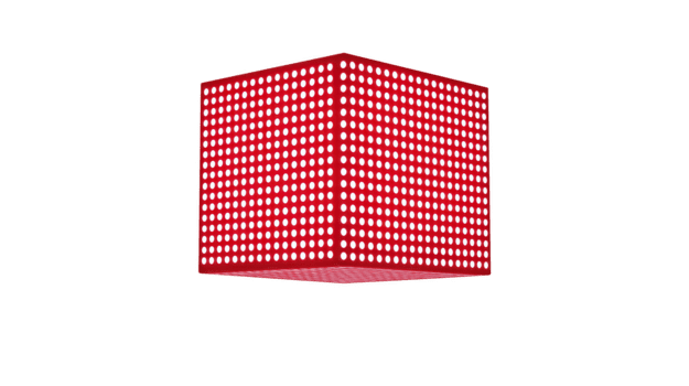 Red illuminated cube with glowing white dots, modern geometric shape, floating on transparency background, creates futuristic and vibrant atmosphere, suitable for digital art concepts png