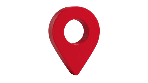 Red location pin navigation marker isolated on transparency background symbolizing map point travel direction and destination often used in digital maps and GPS applications png