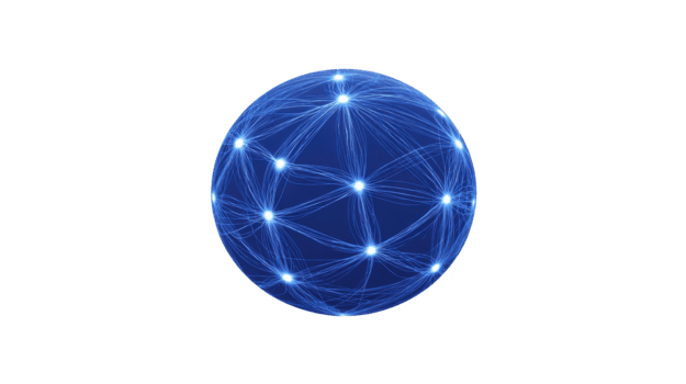 Rete sfera raggiante blu Linee digitale connessione tecnologia futuristico astratto comunicazione dati trasferimento Internet globale connettività. vivace sfera con interconnesso raggiante blu Linee png