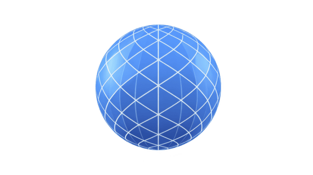 blå geometrisk sfär med vit rutnät rader, glansig yta, isolerat på transparent bakgrund, modern abstrakt design, teknologi och vetenskap begrepp, trogen och rena stil png