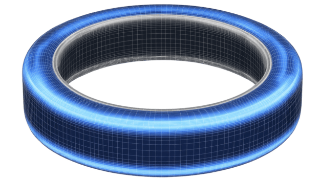 Futuristic blue glowing ring with digital wireframe, circular shape, and neon light effect, perfect for technology, sci fi, or virtual interface concepts png