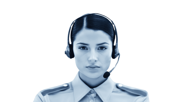 Customer service representative with headset, professional uniform, and serious expression, isolated on transparency background, ideal for support, communication, and call center concepts png