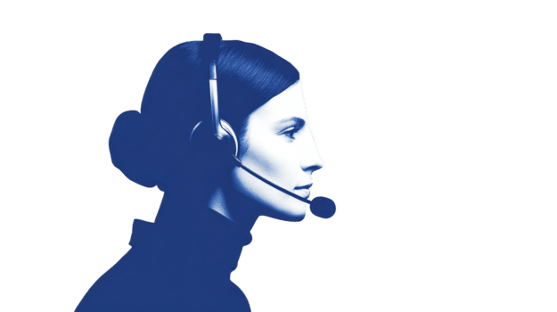 Professional female customer service representative with headset, side profile, isolated on transparency background, communication and support concept, confident and focused expression png