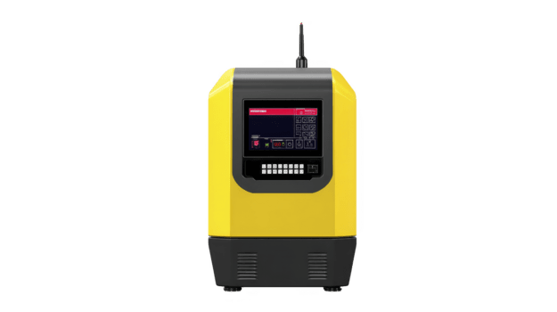 industriale giallo inverter con digitale Schermo, controllo pannello, e ventilazione, Usato per energia conversione nel fabbriche o laboratori, moderno disegno, isolato su trasparenza sfondo png