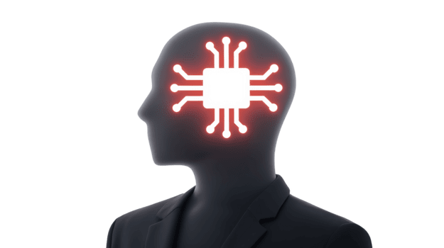 silhuett huvud med lysande mikrochip symboliserar artificiell intelligens, teknologi, och innovation, representerar begrepp av mänsklig och maskin integration i futuristisk, digital värld png