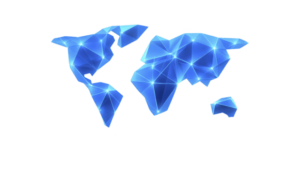 blu poligonale mondo carta geografica con raggiante Linee e geometrico forme, moderno digitale stile, astratto globale Rete concetto, futuristico e vivace design png