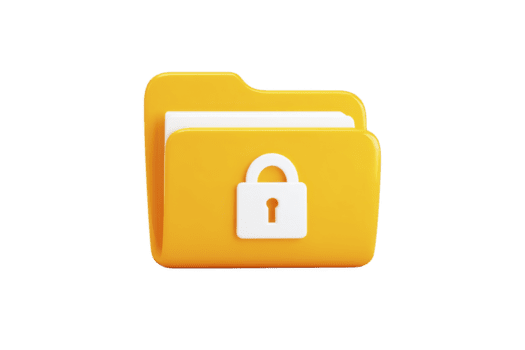 geel map met slot symbool, vertegenwoordigen beveiligen het dossier opslag, privacy, en gegevens bescherming, geïsoleerd Aan transparantie achtergrond, modern 3d illustratie png