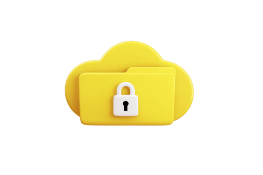 wolk opslagruimte veiligheid concept met geel map en hangslot icoon, symboliseert gegevens bescherming, privacy, en veilig online het dossier beheer in digitaal milieu png