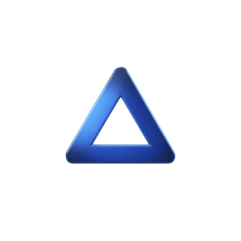 blu metallico triangolo simbolo con cavo centro, isolato su trasparenza sfondo, moderno geometrico disegno, minimalista e futuristico stile, raggiante effetto, digitale arte png