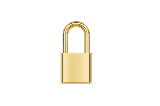 Golden padlock security safety protection privacy metallic shiny isolated vertical simple design modern style symbol of trust and secure access png