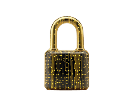 dourado cadeado com digital o circuito padronizar segurança tecnologia proteção criptografia cyber futurista isolado em transparência fundo brilhante moderno seguro png