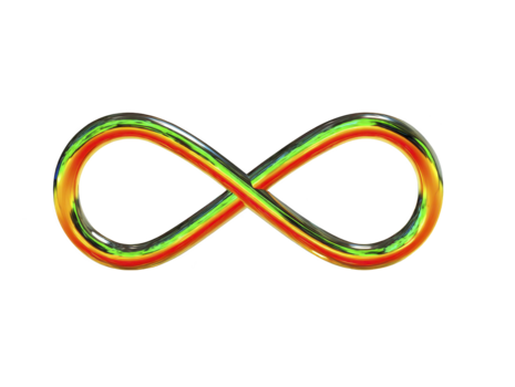infini symbole avec vibrant pente couleurs, brillant métallique texture, et lisse réfléchissant surface, isolé sur transparent arrière-plan, représentant infinité et moderne abstrait conception png