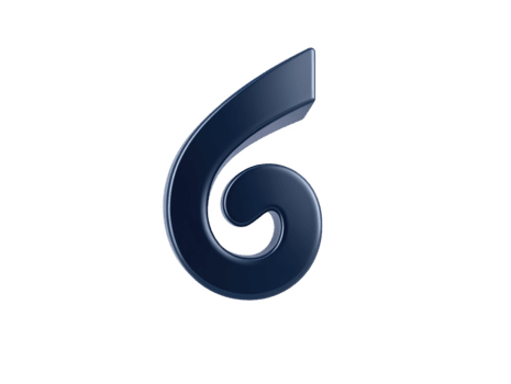 Blue number six with glossy finish, 3D rendering, isolated on transparent background, modern style, suitable for educational or decorative use png