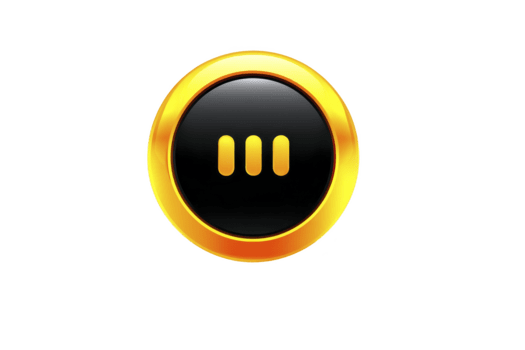 paus knapp guld svart glansig runda ikon 3d digital symbol gränssnitt glansig svart och guld runda paus knapp ikon med 3d effekt perfekt för digital gränssnitt media spelare eller app design png