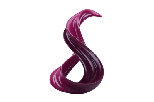 Glossy abstract sculpture with twisted ribbon shape, deep purple color, modern art style, isolated on transparency background, elegant and dynamic design png