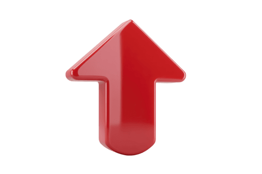 vermelho seta lustroso 3d para cima isolado símbolo direção navegação ponteiro moderno simples negrito gráfico ícone brilhante curvado plástico objeto Projeto digital ilustração limpar \ limpo mínimo vibrante atenção png