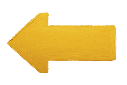 geel links pijl met getextureerde penseelstreek stijl, geïsoleerd Aan transparant achtergrond, symboliseert richting, navigatie, of beweging, geschikt voor grafisch ontwerp en creatief projecten png