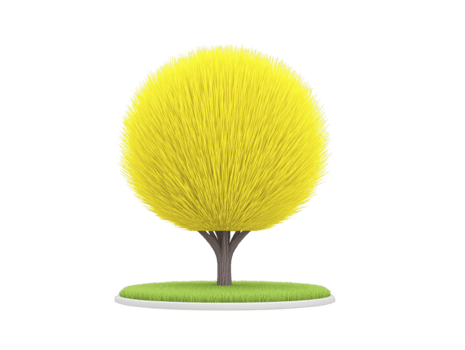 gul fluffig träd med runda topp, isolerat på genomskinlighet bakgrund, vibrerande Färg, artificiell utseende, modern dekorativ stil, glad och nyckfull design png
