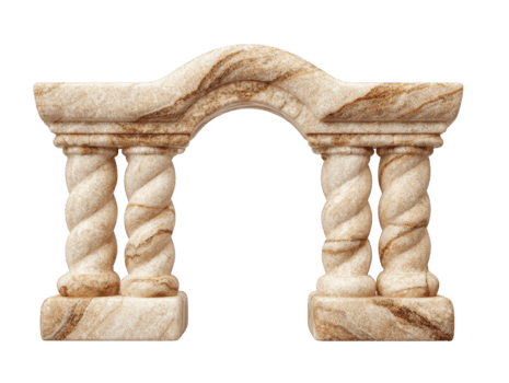 antico pietra arco con quattro contorto colonne, marmo struttura, classico architettura, isolato su trasparenza sfondo, evoca storico eleganza e senza tempo bellezza png