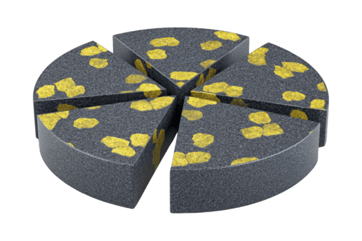 svart sten paj Diagram med gyllene mineral textur, dividerat in i sex likvärdig segment, isolerat genomskinlighet bakgrund, symboliserar rikedom, investering, och finansiell tillväxt modern, abstrakt stil png