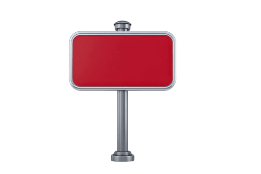 rojo rectangular firmar con metálico marco y polo, aislado en transparente fondo, adecuado para información, advertencia, o dirección, moderno y limpiar diseño, vacío espacio para texto png